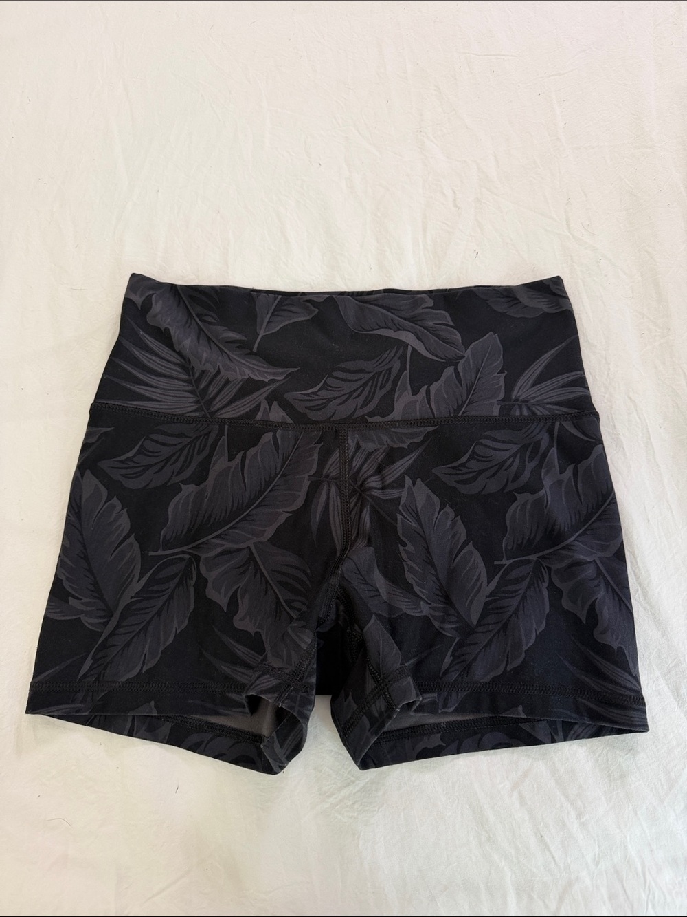 High-Waist Black Leaf Print Women’s Shorts